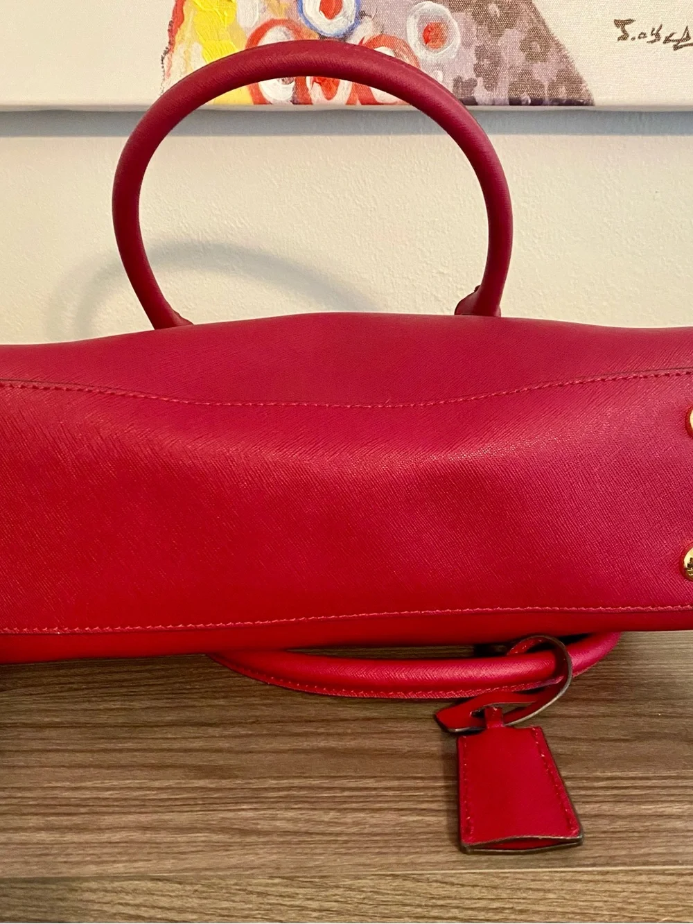 Michael Kors Red Saffiano Satchel with Gold Hardware